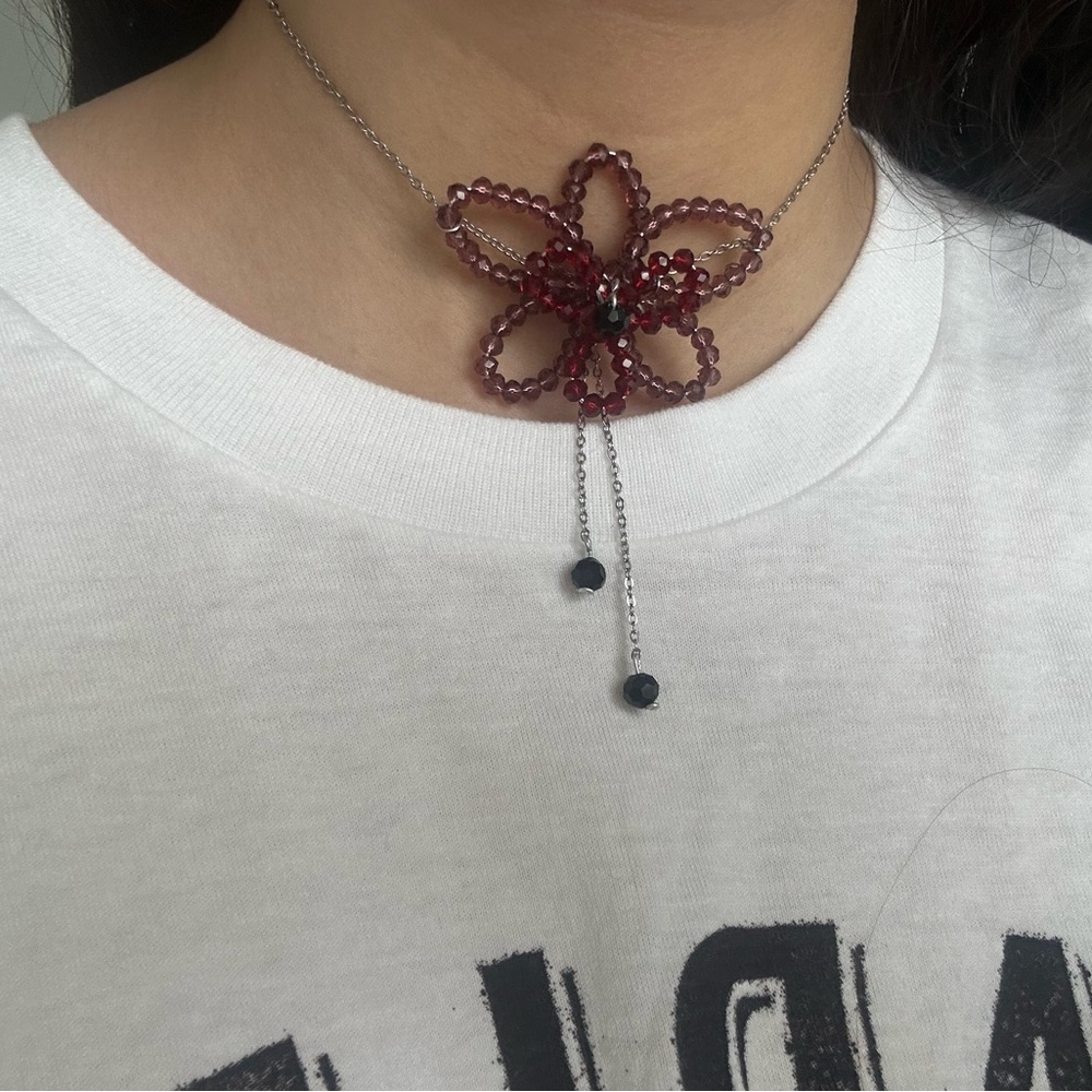 Handcrafted Beaded orchid Necklace